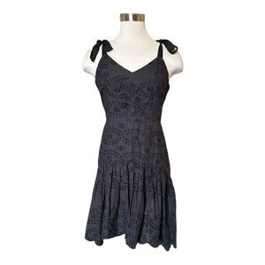 VENUS Eyelet High/Low Dress Black Shoulder Ties Sz 6